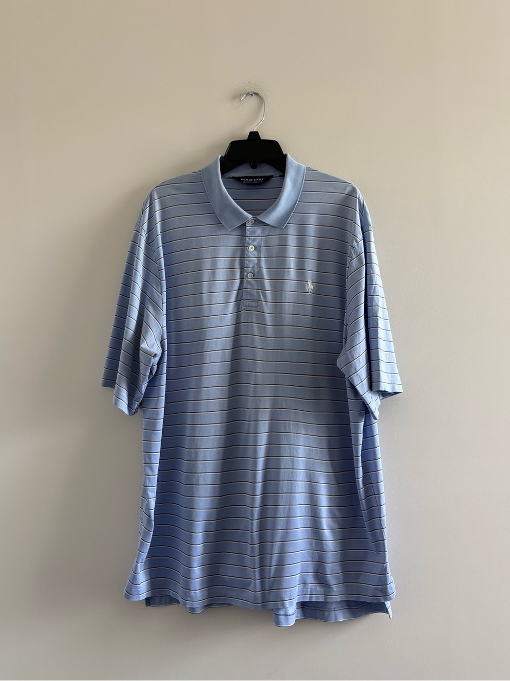 VTG Polo Golf Ralph Lauren Polo Shirt Blue Stripe Pima Cotton Peru Men XL Preppy